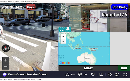 WorldGuessr  from Chrome web store to be run with OffiDocs Chromium online