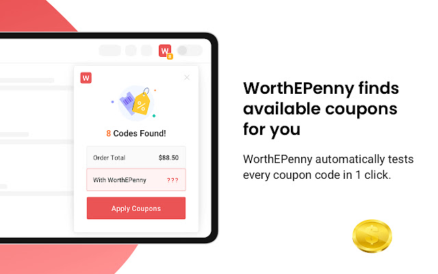 WorthEPenny: Automatic Coupons at Checkout  from Chrome web store to be run with OffiDocs Chromium online
