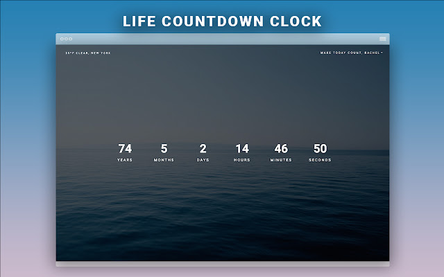 Worthwhile: New Tab Life Countdown Clock  from Chrome web store to be run with OffiDocs Chromium online