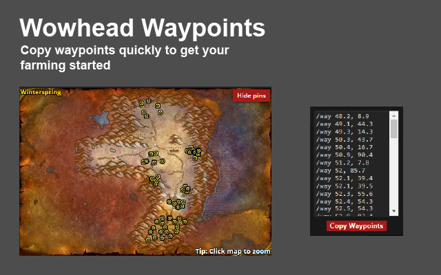 Wowhead Waypoints  from Chrome web store to be run with OffiDocs Chromium online