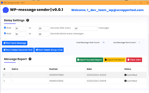 WP message sender  from Chrome web store to be run with OffiDocs Chromium online