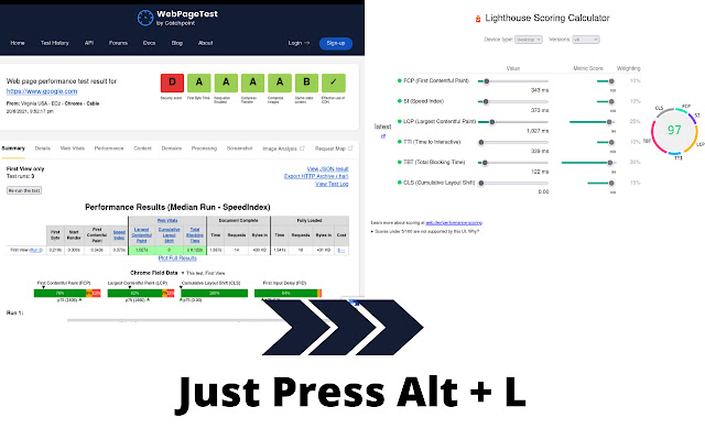 WPT Lighthouse Calc  from Chrome web store to be run with OffiDocs Chromium online
