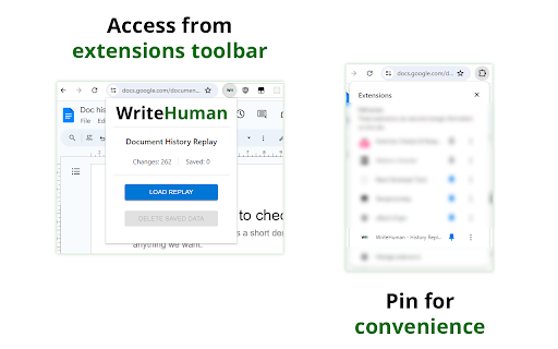 WriteHuman History Replay for Google Docs  from Chrome web store to be run with OffiDocs Chromium online