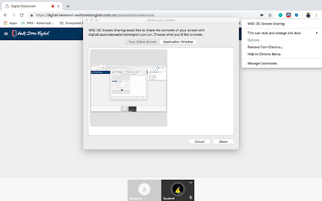 WSE DC Screen Sharing  from Chrome web store to be run with OffiDocs Chromium online