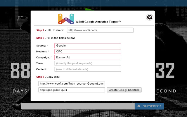 Wsofi Tagger for Google Analytics™  from Chrome web store to be run with OffiDocs Chromium online