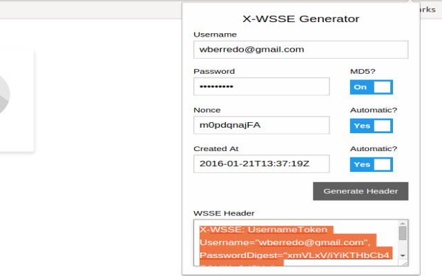 WSSE Generator  from Chrome web store to be run with OffiDocs Chromium online
