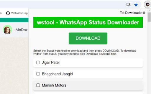 Wstool WhatsApp status downloader  from Chrome web store to be run with OffiDocs Chromium online