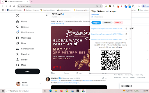 Wujo (X) tweet urls scraper  from Chrome web store to be run with OffiDocs Chromium online