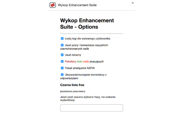 Wykop Enhancement Suite  from Chrome web store to be run with OffiDocs Chromium online