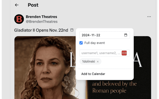X Calendar Extension  from Chrome web store to be run with OffiDocs Chromium online