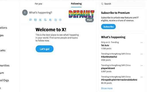 X.com Follow Tab Default  from Chrome web store to be run with OffiDocs Chromium online