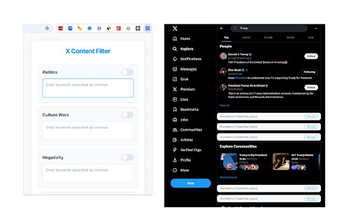 X Content Filter  from Chrome web store to be run with OffiDocs Chromium online