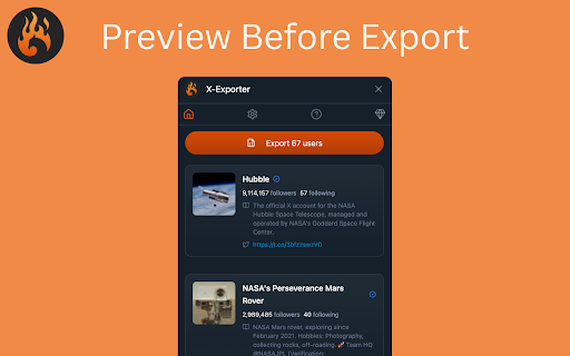 X Exporter Export Twitter Followers  from Chrome web store to be run with OffiDocs Chromium online