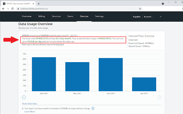 Xfinity Data Cap Calc  from Chrome web store to be run with OffiDocs Chromium online