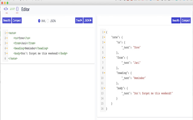 XML JSON Editor  from Chrome web store to be run with OffiDocs Chromium online