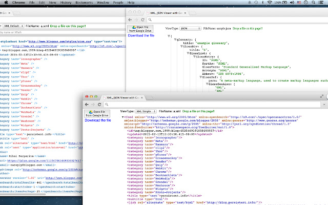 XML, JSON Viewer with Drive  from Chrome web store to be run with OffiDocs Chromium online