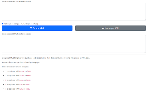 XML String Escape  from Chrome web store to be run with OffiDocs Chromium online