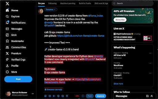 X Post Improver  from Chrome web store to be run with OffiDocs Chromium online