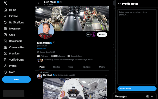 X Profile Notes  from Chrome web store to be run with OffiDocs Chromium online