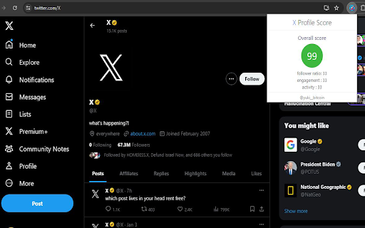 X Profile Scorer  from Chrome web store to be run with OffiDocs Chromium online