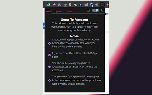 X quote to Farcaster  from Chrome web store to be run with OffiDocs Chromium online