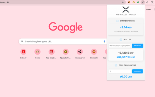 XRP Price/Wallet Tracker  from Chrome web store to be run with OffiDocs Chromium online