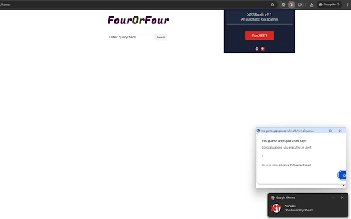 XSSRush  from Chrome web store to be run with OffiDocs Chromium online