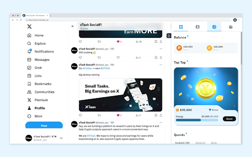 XTask Tap to Earn  Quest to Earn SocialFi  from Chrome web store to be run with OffiDocs Chromium online