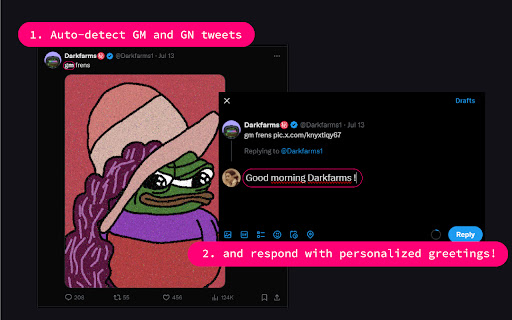 Xtools: GM/GN Auto Reply Bot  from Chrome web store to be run with OffiDocs Chromium online
