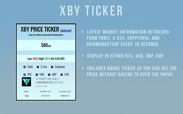XTRABYTES (XBY) Price Ticker  from Chrome web store to be run with OffiDocs Chromium online