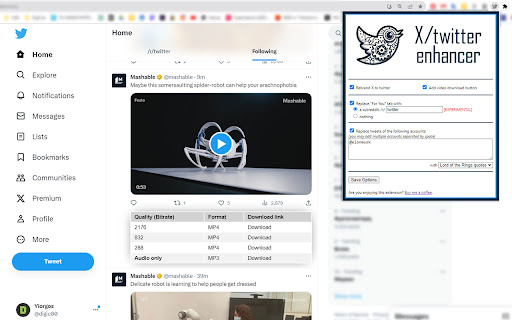 X/Twitter Enhancer  from Chrome web store to be run with OffiDocs Chromium online