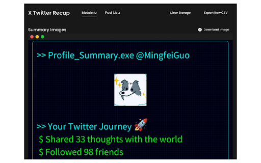 X Twitter Recap  from Chrome web store to be run with OffiDocs Chromium online