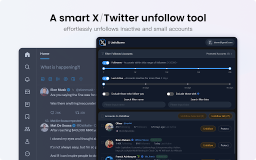 X Unfollower Twitter Unfollower  from Chrome web store to be run with OffiDocs Chromium online