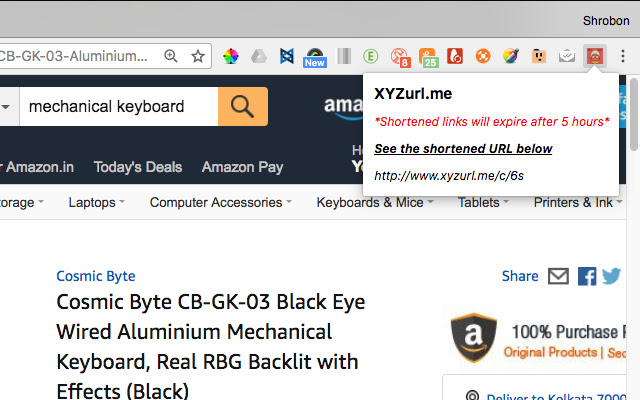 XYZurl.me {free url shortening}  from Chrome web store to be run with OffiDocs Chromium online