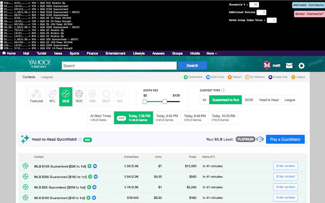 Yahoo Daily Fantasy Sharp Tools  from Chrome web store to be run with OffiDocs Chromium online