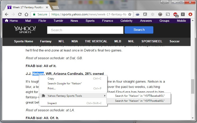 Yahoo Fantasy Sports Tools de Chrome web store se ejecutará con OffiDocs Chromium en línea