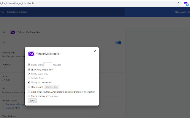 Yahoo! Mail Notifier  from Chrome web store to be run with OffiDocs Chromium online