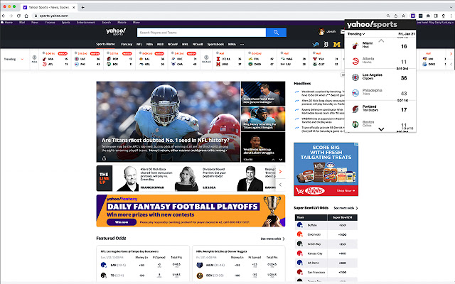 Yahoo Sports OneClick  from Chrome web store to be run with OffiDocs Chromium online