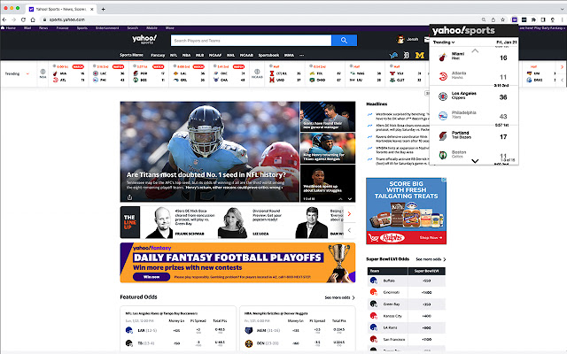Yahoo Sports OneClick  from Chrome web store to be run with OffiDocs Chromium online