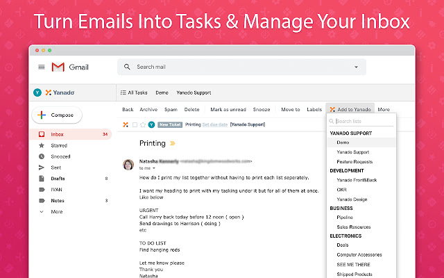 Yanado Task Management inside Gmail  from Chrome web store to be run with OffiDocs Chromium online