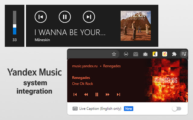 Yandex.Music Extension  from Chrome web store to be run with OffiDocs Chromium online