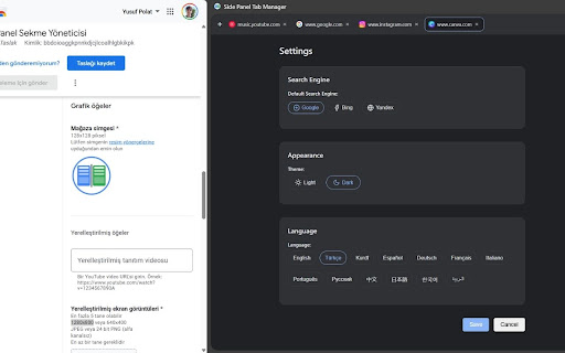 Yan Panel Sekme Yöneticisi  from Chrome web store to be run with OffiDocs Chromium online