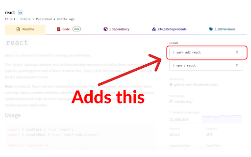Yarn for NPMJS  from Chrome web store to be run with OffiDocs Chromium online