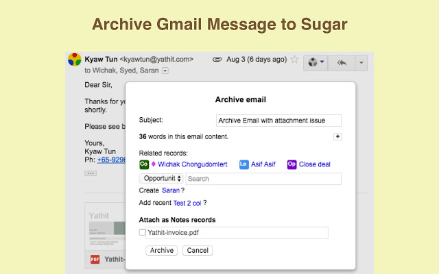 Yathit: SuiteCRM for Gmail  from Chrome web store to be run with OffiDocs Chromium online