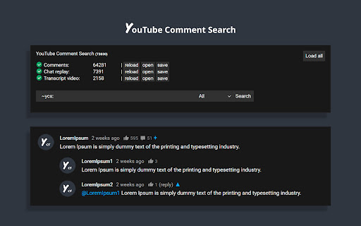 YCS YouTube Comment Search (Continued)  from Chrome web store to be run with OffiDocs Chromium online