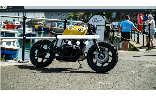yellow Trump motorcycle by the seaside  from Chrome web store to be run with OffiDocs Chromium online