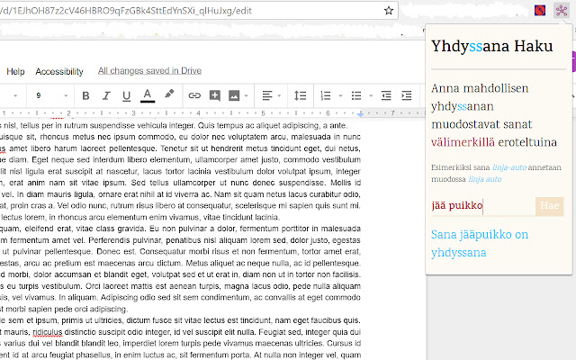 Yhdyssana Haku  from Chrome web store to be run with OffiDocs Chromium online