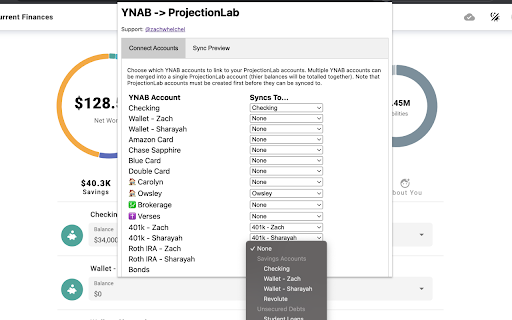 YNAB> ProjectionLab Sync  from Chrome web store to be run with OffiDocs Chromium online