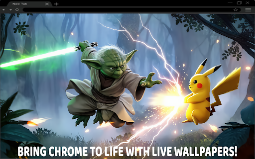 Yoda vs Pikachu iconic Attack Live Wallpaper  from Chrome web store to be run with OffiDocs Chromium online