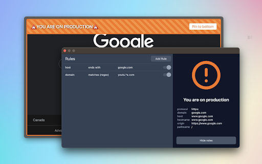 You Are On Production  from Chrome web store to be run with OffiDocs Chromium online